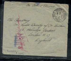 MALAYA STRAITS SETTLEMENTS (P1508B)1941 OAS FPO STAMPLESS RAF CENSOR SP501 TO UK 