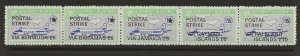 Thematic stamps ALDERNEY 1971 STRIKE O/P VIA WEST INDIES etc strip 5 mint (LARGE