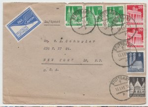 GERMANY cover Stuttgart to New York with blue Deutsche Post air mail etiquette