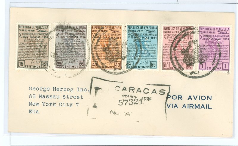 Venezuela  1954 Air to NY stamp dealer