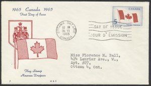 1965 #439 Canadian Flag FDC, H&E Cachet, Ottawa