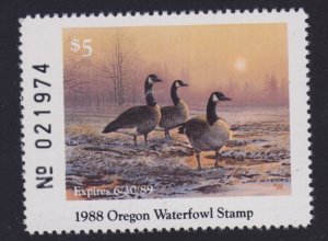 State Hunting/Fishing Revenues - OR - 1988 Duck Stamp - OR-5 - MNH