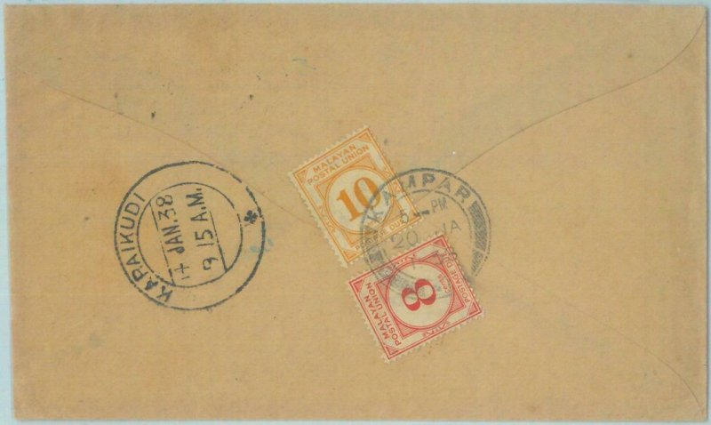 89182  -  MALAYA   - Postal History -  SG # D3 + D4 on COVER  da  KARAIKUDI 1938