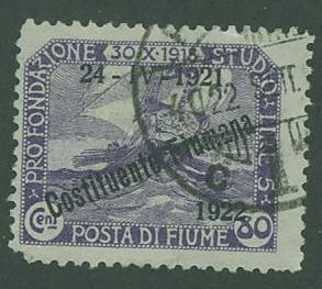 Fiume SC# 167 Venetain Galley Overprinted, 80c, Used