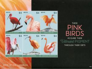 Nevis Stamps 2015 MNH Birds of Caribbean Pink Birds Ibis Flamingos 6v M/S