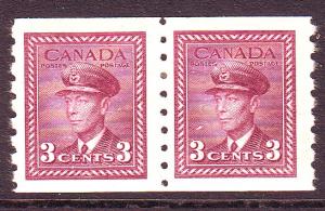 Canada Sc 266 1943 3 c G VI coil stamp pair mint NH