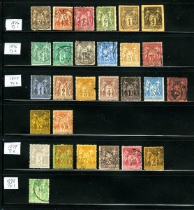 France #73 / #105 1876-1898 Assorted Sage Types Peace & Commerce MH & U 28 Items