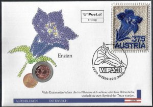 2008 Austria Flowers, Gentian, Coins, Beautiful Numismatic FDC! LOOK! 