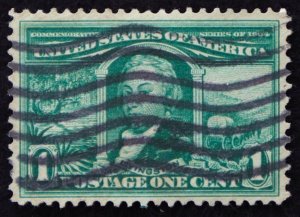U.S. Used Stamp Scott #323 1c Louisiana Purchase, Superb. Wave Cancel. A Gem!
