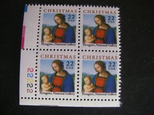 Scott 2244, 22c Christmas Madonna & Child, 1986, PB4 #22222 LL, MNH Beauty