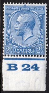 GB KGV 1924 2.5d Blue SG422 Control B24 Mint Hinged