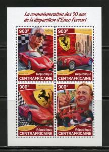 CENTRAL AFRICA  2018  30th MEMORIAL ANNIVERSARY OF ENZO FERRARI  SHEET MINT NH