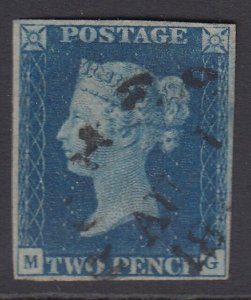 SG 5 1840 2d blue plate 5 lettered MG. Very fine used with a Dorchester Town... 