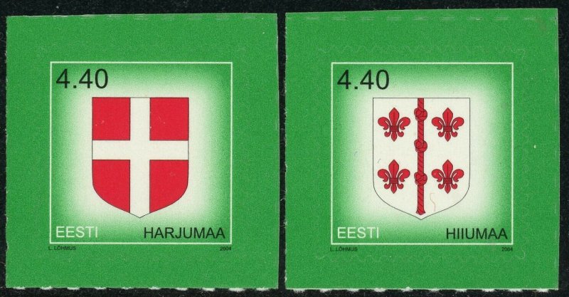 Estonia #495-496 Harjumaa Hiiumaa County Arms Postage Stamps 2004 Eesti MLH