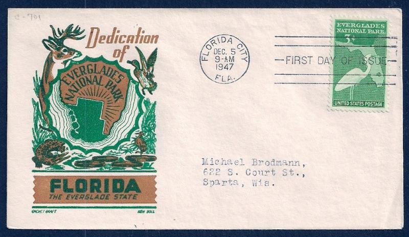 UNITED STATES FDC 3¢ Florida Statehood 1947 Ken Boll