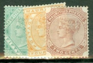 JH: Mauritius 59-61, 66-7 mint CV $231.50; scan shows only a few