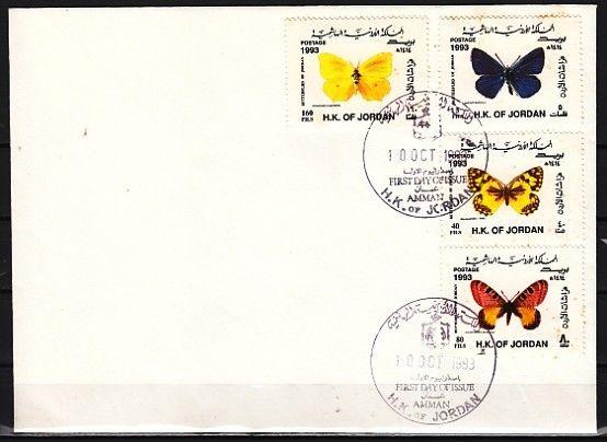 Jordan, Scott cat. 1448-1451. Butterflies issue on a First day cover. ^