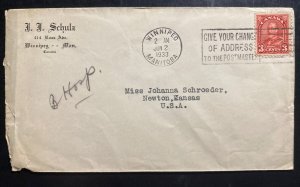 1933 Winnipeg Canada Advertising Cover To Newton La USA JJ Schulz