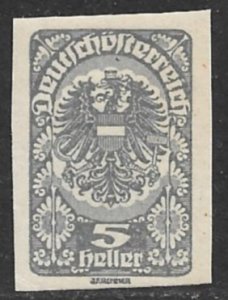 AUSTRIA 1920 5h Gray ARMS Imperforate Issue Sc 228 MH