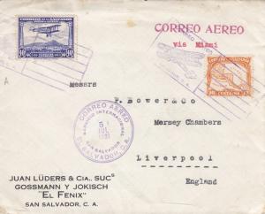 El Salvador to Liverpool, England, Airmail, 1931, (21597)