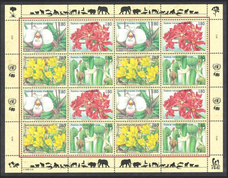 UN Geneva Orchids Endangered Species Sheetlet of 4 sets SG#G290-93 SC#283a