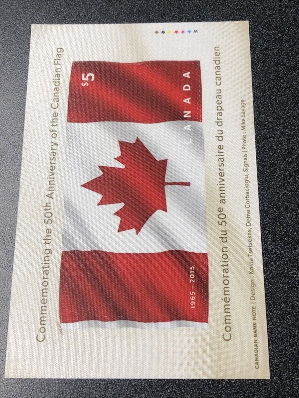 2015 Canada $5 Souvenir Sheet Commemorative 50th Anniversary Of Canadian Flag