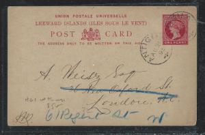 LEEWARD ISLANDS (P2712B) 1895 QV 1D PSC FROM ANTIGUA TO LONDON WITH MSG