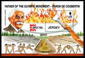 Jersey 1996 Olympics - Baron de Coubertin Mint MNH Miniature Sheet SC 760