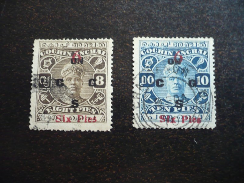 Stamps - India Cochin - Scott# O35-O36 - Used Part Set of 2 Stamps