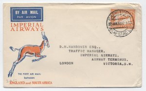 1932 south Africa to UK airmail cover cacheted c6 [y8891]
