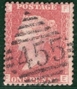 GB IRELAND MILITARY QV Penny Red 1d Plate 145 CURRAGH CAMP *455* Numeral SBR160