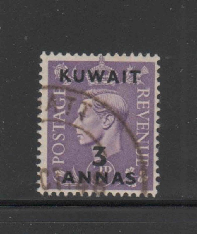 KUWAIT #77  1948  3a on 3p   KING GEORGE VI SURCHARGED   F-VF  USED   a