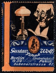 Vintage Germany Poster Stamp Gustav Wolf Electrical Factory Berlin