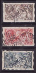 Great Britain-Sc#179-81- id9-used KGV set-Seahorses-1919-