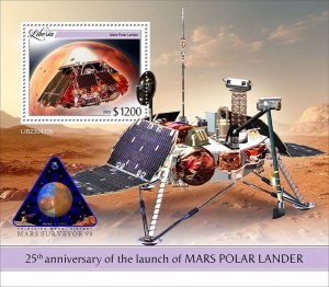 LIBERIA- 2023 - Launch of Mars Polar Lander - Perf Souv Sheet -Mint Never Hinged