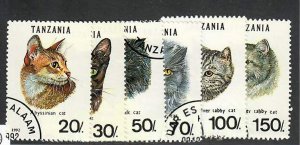 Tanzania; Scott 967A-967F;  1992;  Precanceled; NH; Cats