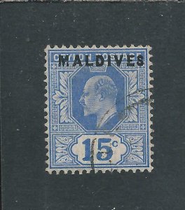 MALDIVE IS 1906 15c BLUE FU SG 5 CAT £180