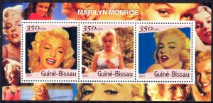 Guinea Bissau 2001 Cinema Marilyn Monroe I sheet of 3 MNH