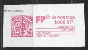 US #not listed 97c Computer Vended Postage from Zip Code 32934