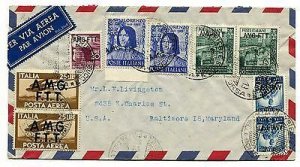 Air Mail Lire 25 + complementary on cover by air for the USA