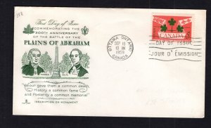 Canada #388 (1959 Plains of Abraham issue) unaddressed Rosecraft cachet FDC (#1)