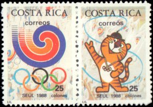 Costa Rica #405a, Complete Set, Pair, 1988, Olympics, Never Hinged