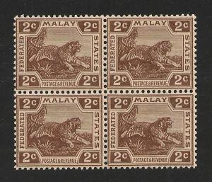 Malaya #51 Block 4 VF MINT NH - 1925 2c Tiger 