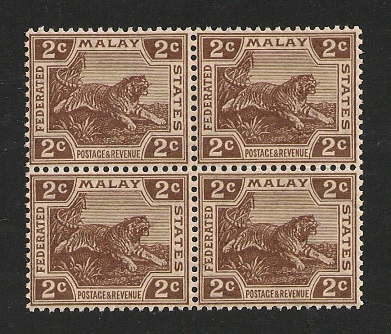 Malaya #51 Block 4 VF MINT NH - 1925 2c Tiger 