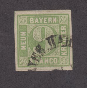 Bavaria Mi 5cII used 1858 9kr yellowish green Numeral, type II 