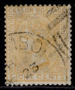 CEYLON QV SG150a, 8c yellow, FINE USED. Cat £12.