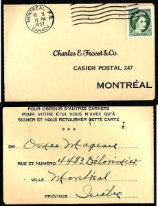 Canada-cover  #9996-3c QEII Wilding coil [ #335] on return postcard