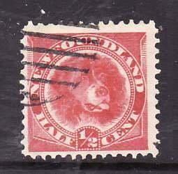 Newfoundland-Sc#57- id8-used 1/2c Newfoundland Dog-1896 -