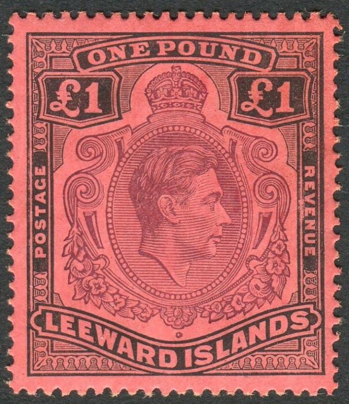 LEEWARD ISLANDS-1942 £1 Purple & Black/Carmine lightly mounted mint  Sg 114a