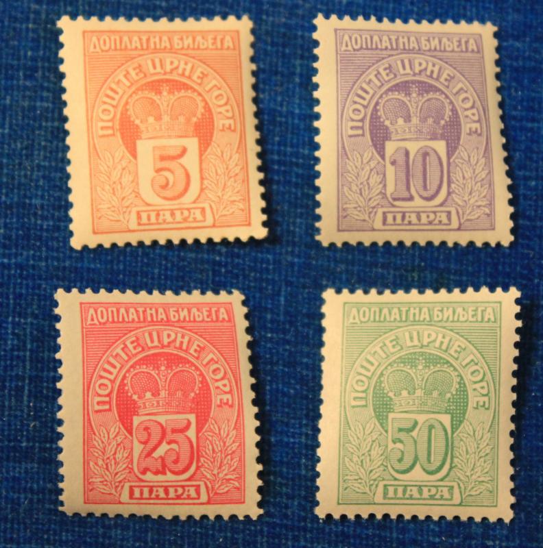 MONTENEGRO MINT NEVER HINGED SET OF POSTAGE DUE STAMPS SCOTT # J19 - J22